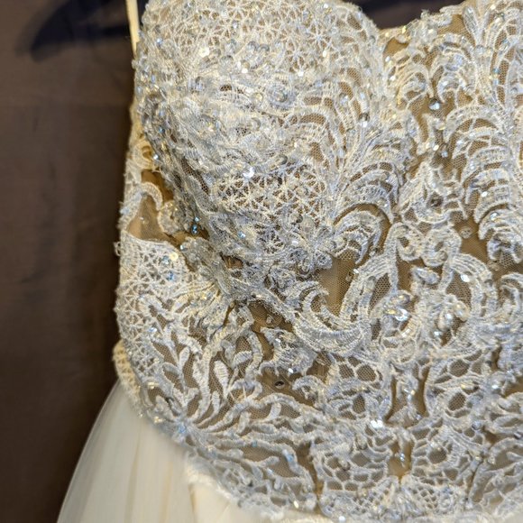 Strapless Wedding Dress with Tulle Slit Skirt - Picture 2 of 16